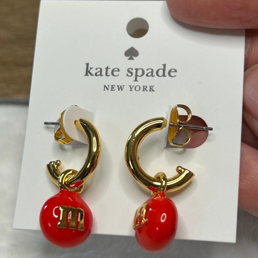 Kate Spade M&M's Red Charm Huggies Cuff Earrings
